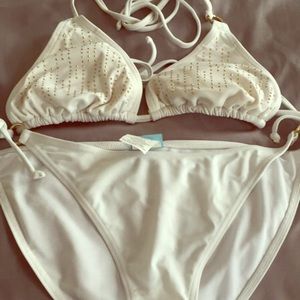 White string bikini with gold design